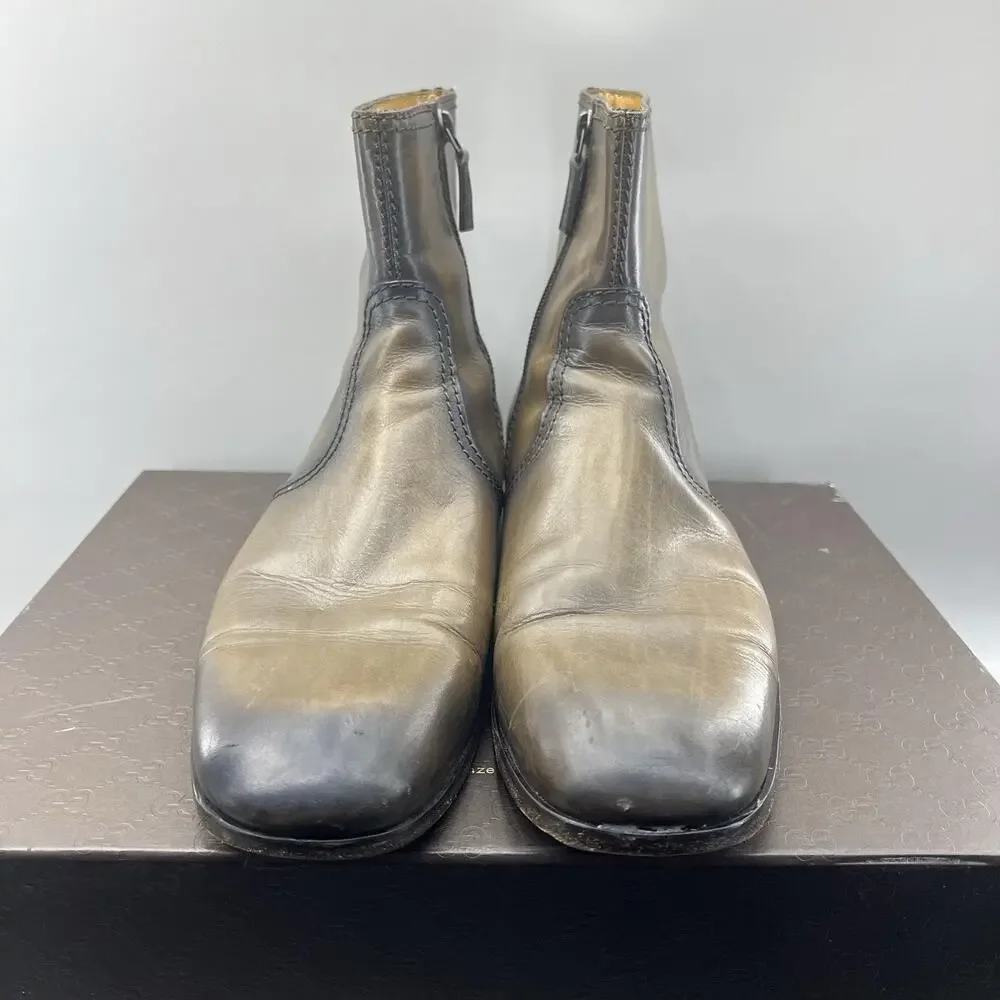 Gucci Betis Glamour Ankle Boots Men's 9.5 US, 9 UK Brown Zip Square Toe Shoes